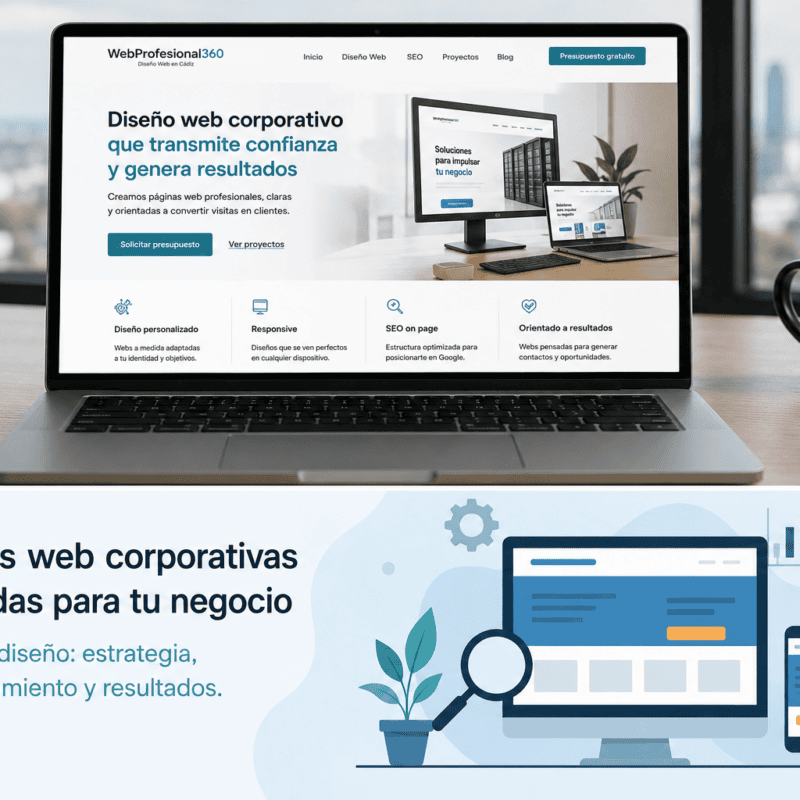 Diseño web corporativo mostrado en un portátil para una empresa