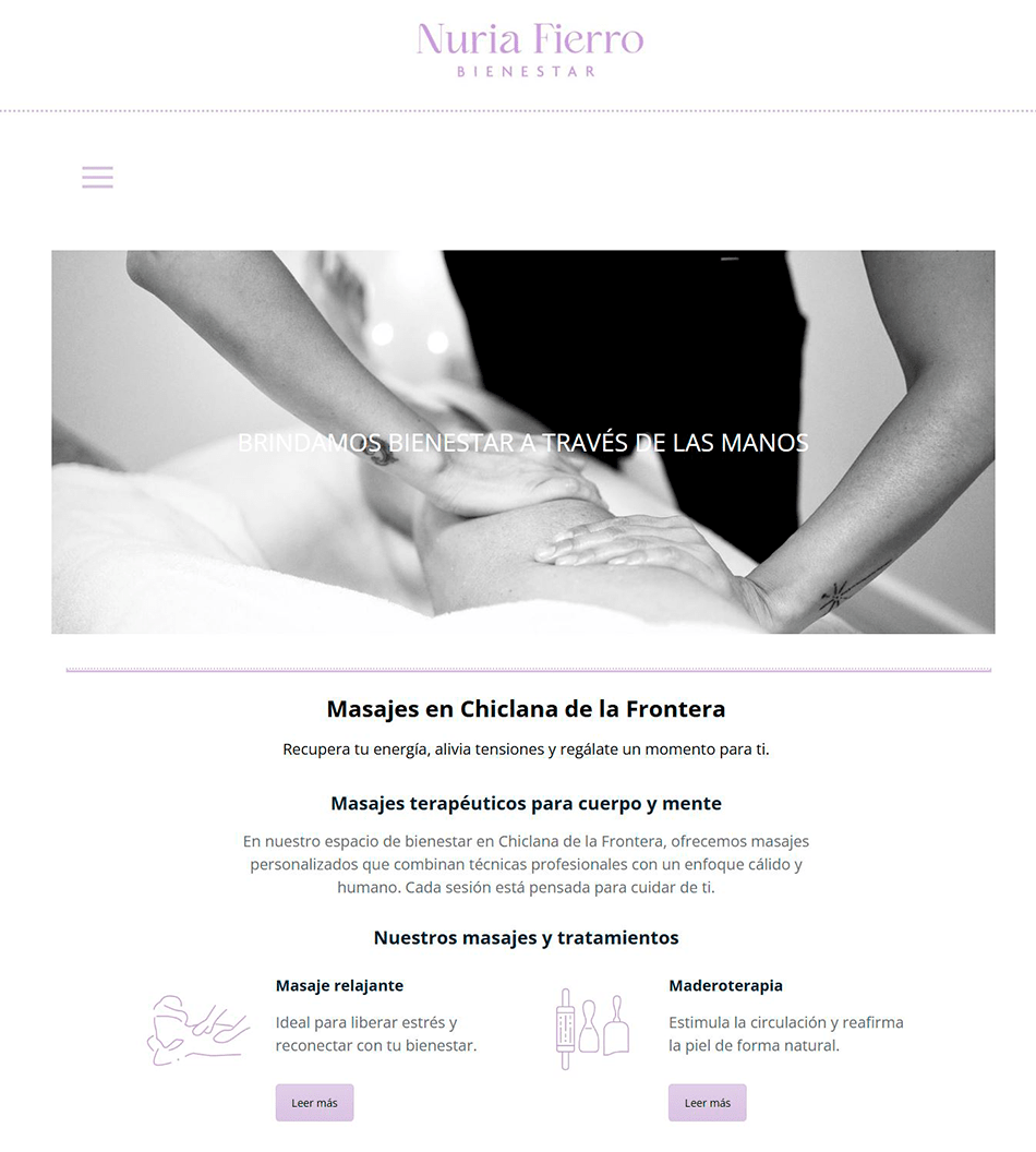 Diseño web y sistema de reservas para Nuria Fierro Bienestar