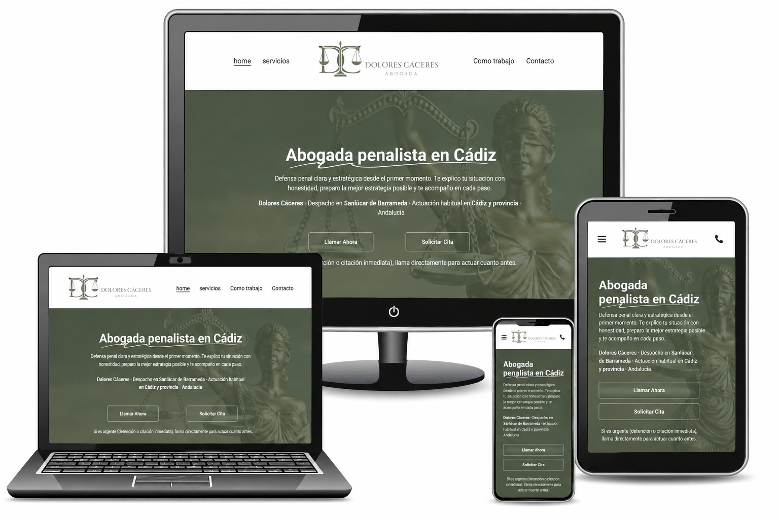 Diseño responsive de la página web de D. Cáceres Abogados