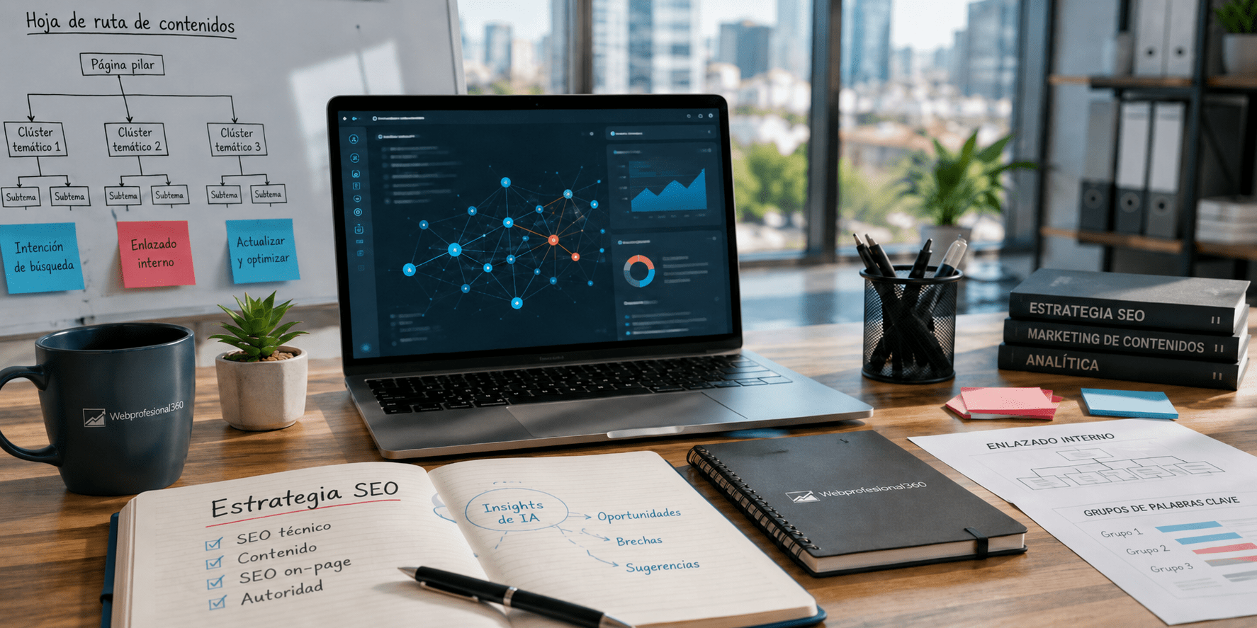 Profesional utilizando inteligencia artificial para analizar una estrategia SEO