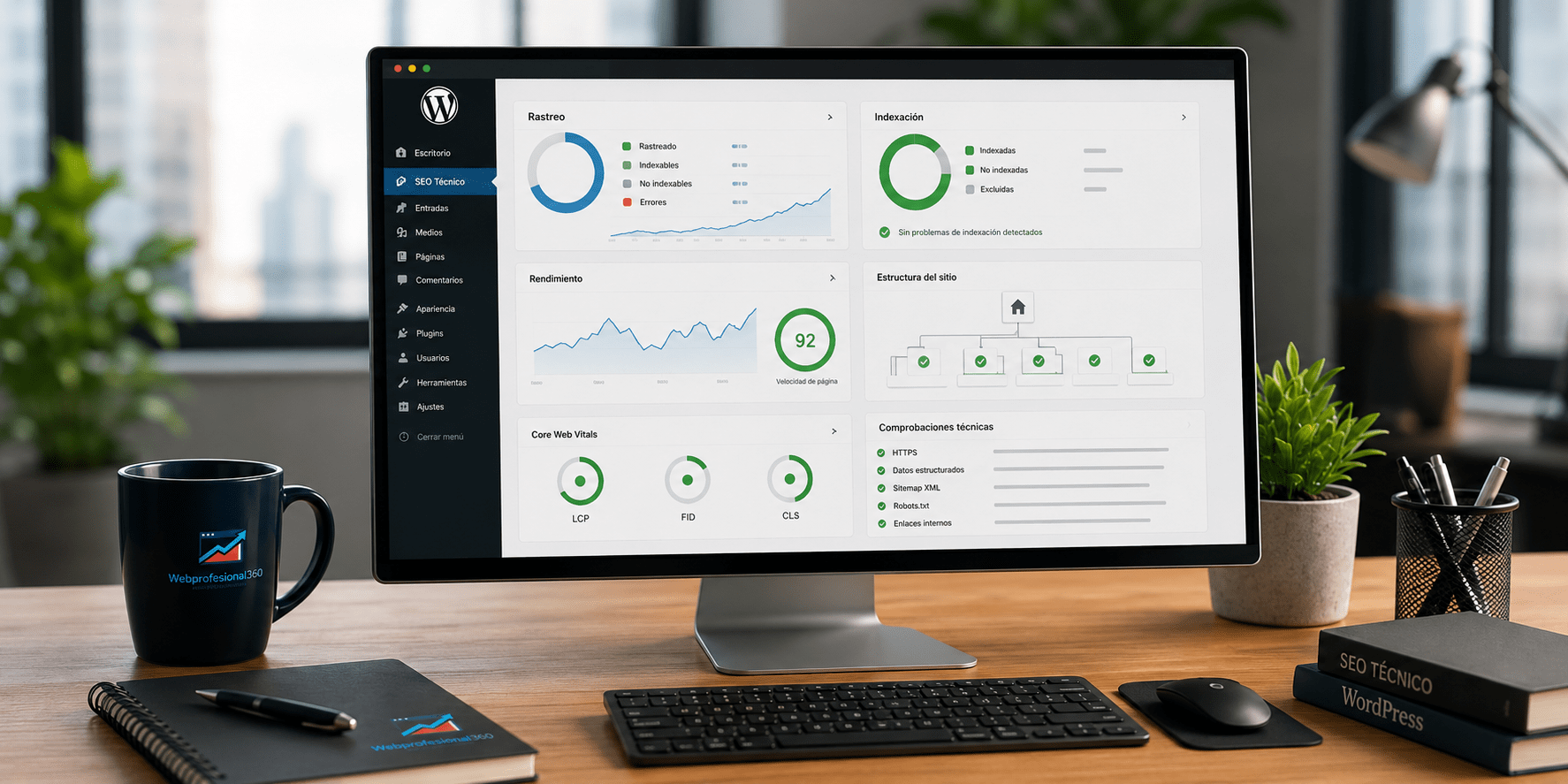 Profesional realizando una auditoría de SEO técnico en WordPress