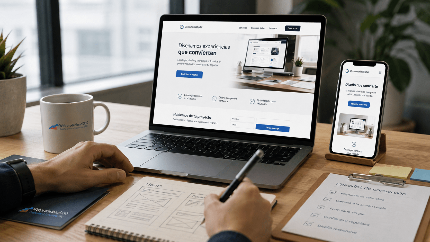 Diseño responsive con llamada a la acción y formulario de contacto