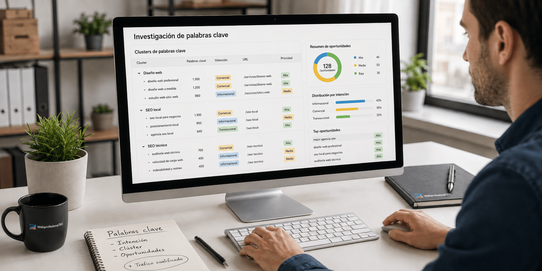 Análisis de intención de búsqueda clusters y oportunidades SEO en un keyword research