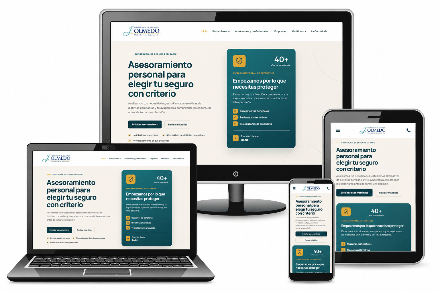 Diseño responsive de la página web de Correduría de Seguros J. Olmedo