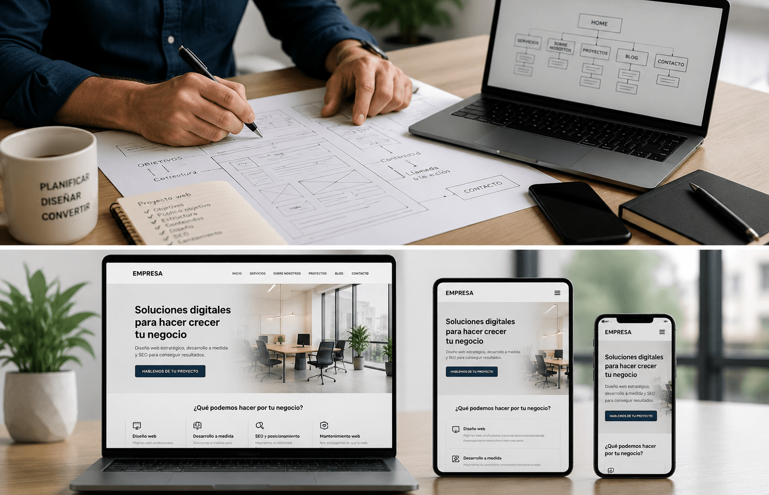 Profesional revisando la planificación de un proyecto de diseño web