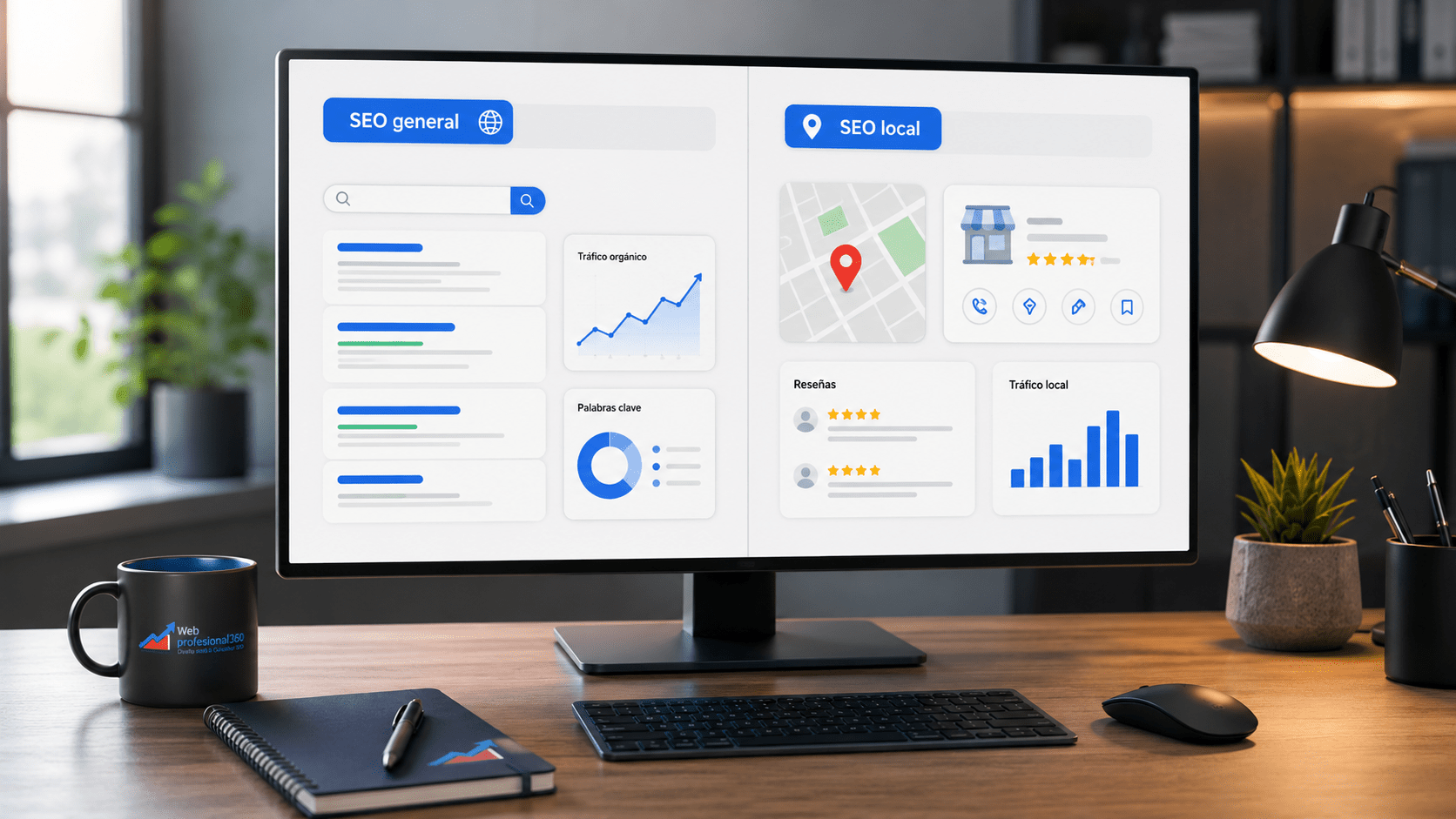 Comparativa visual entre SEO general y SEO local